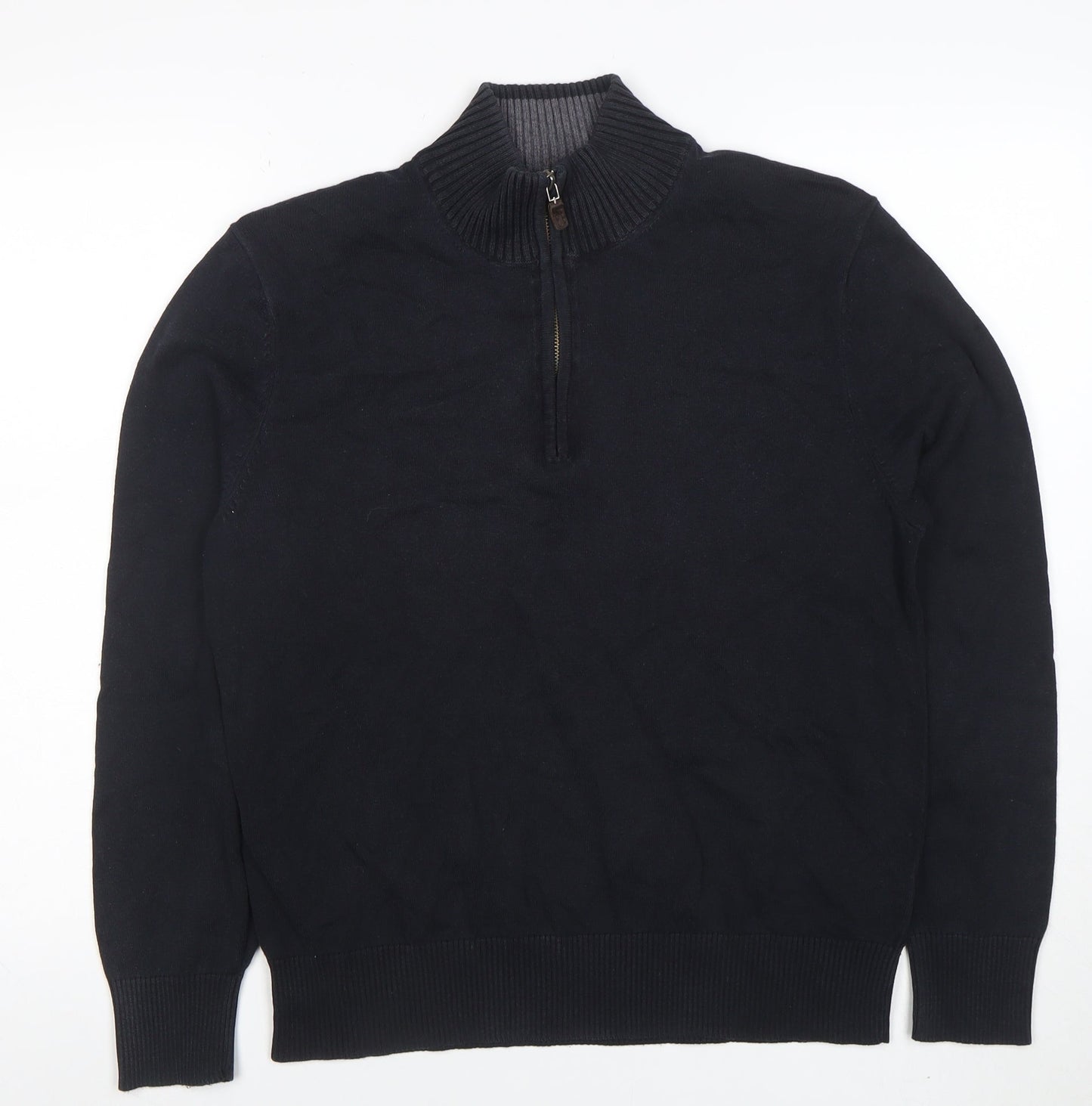 Eddie Bauer Men’s Black 1/4 Zip Cotton Cashmere Jumper Size S