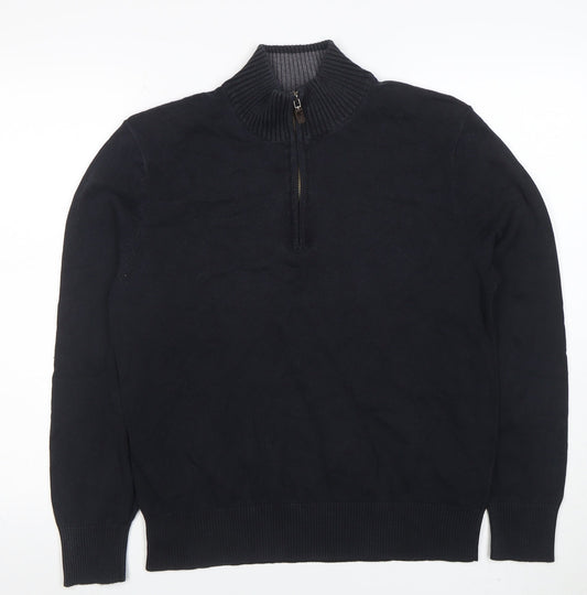 Eddie Bauer Men’s Black 1/4 Zip Cotton Cashmere Jumper Size S