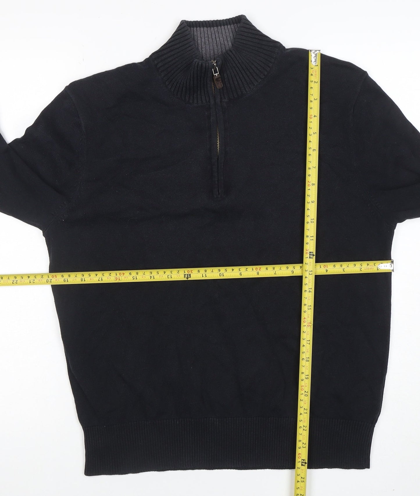 Eddie Bauer Men’s Black 1/4 Zip Cotton Cashmere Jumper Size S