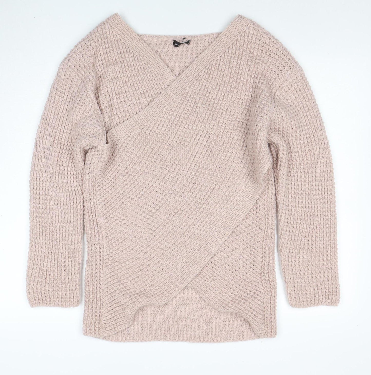 LUCA VANNUCCI Women Beige XL Wrap Chunky Knit V-Neck Jumper