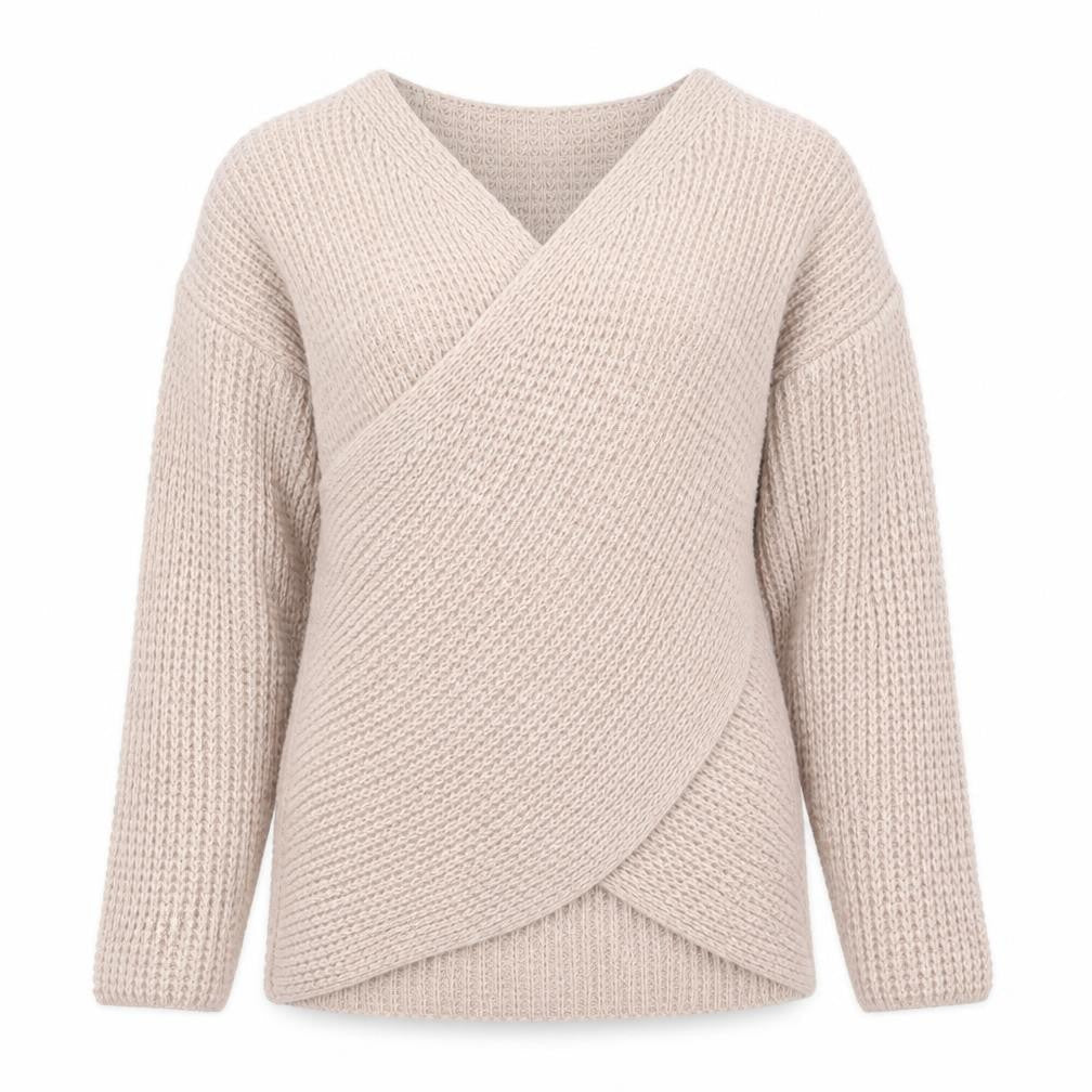 LUCA VANNUCCI Women Beige XL Wrap Chunky Knit V-Neck Jumper