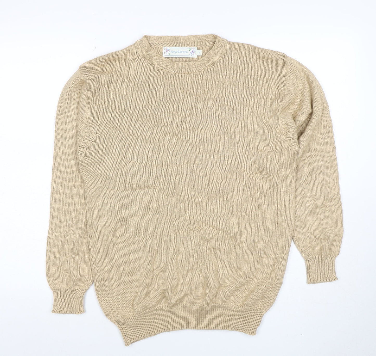 Amy Moore Women's Beige Cotton Crew Neck Jumper Size S