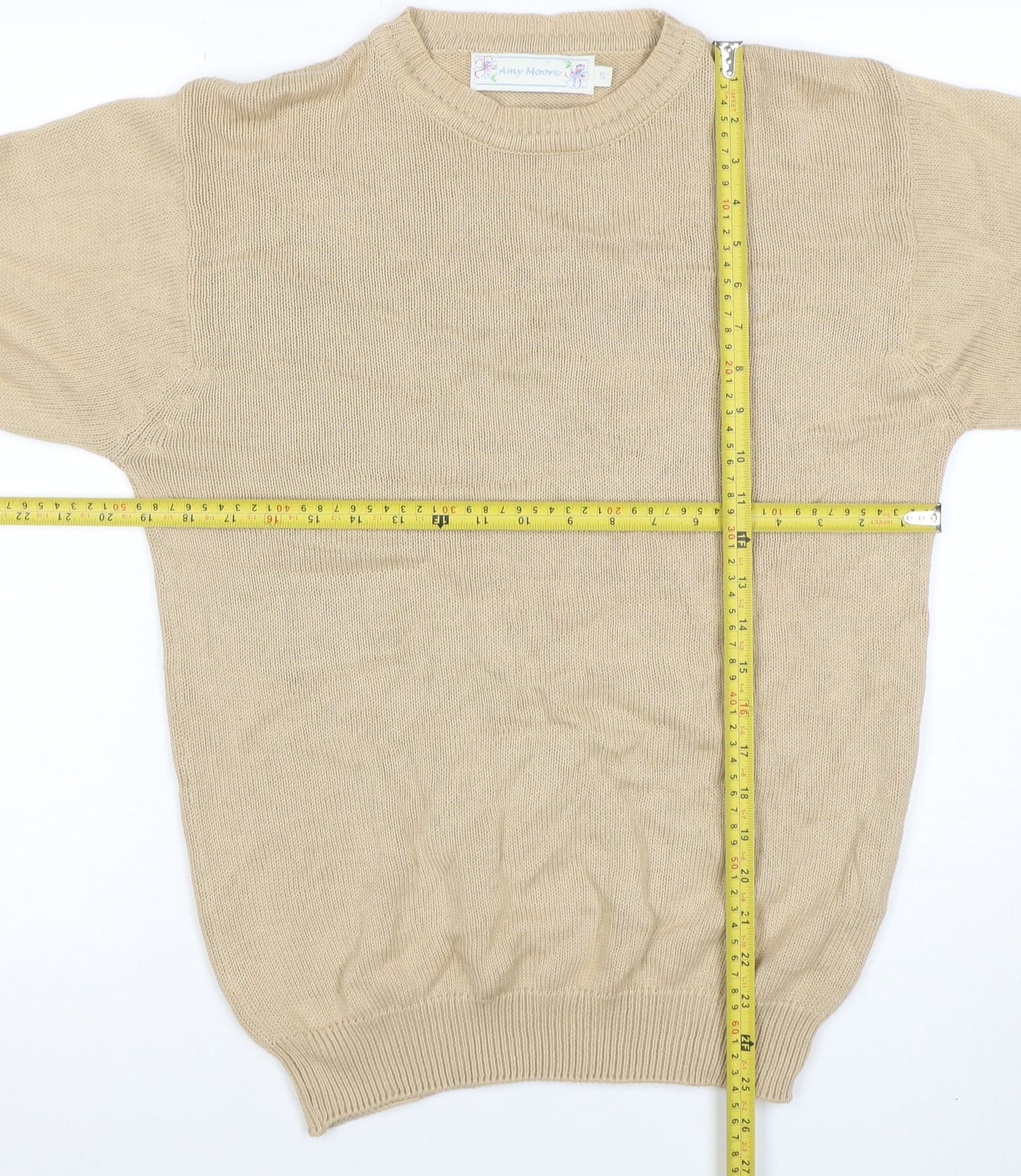 Amy Moore Women's Beige Cotton Crew Neck Jumper Size S