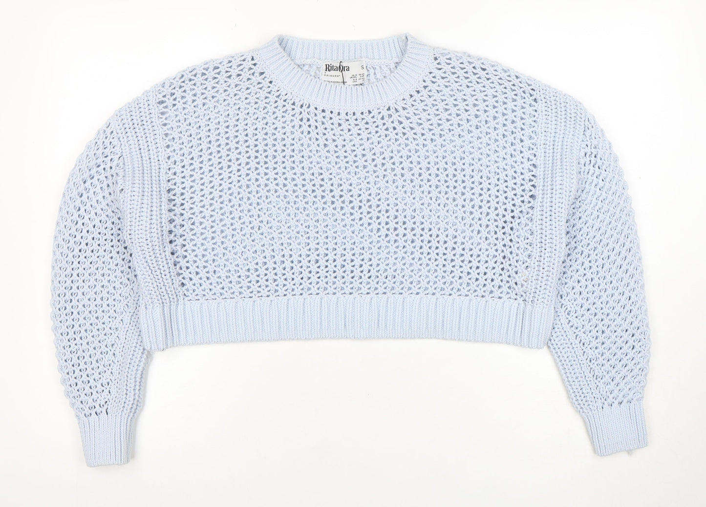 Primark Women Blue Open-Knit Relaxed Pullover Jumper Size S