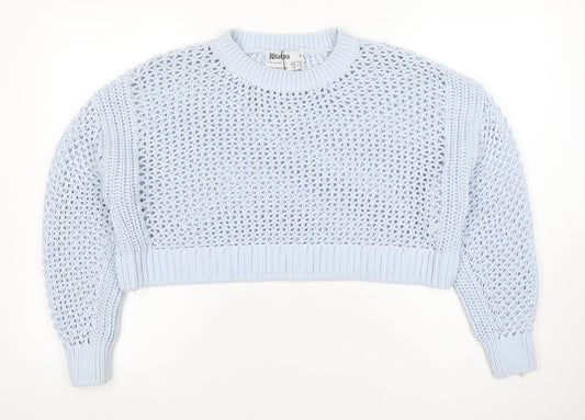 Primark Women Blue Open-Knit Relaxed Pullover Jumper Size S