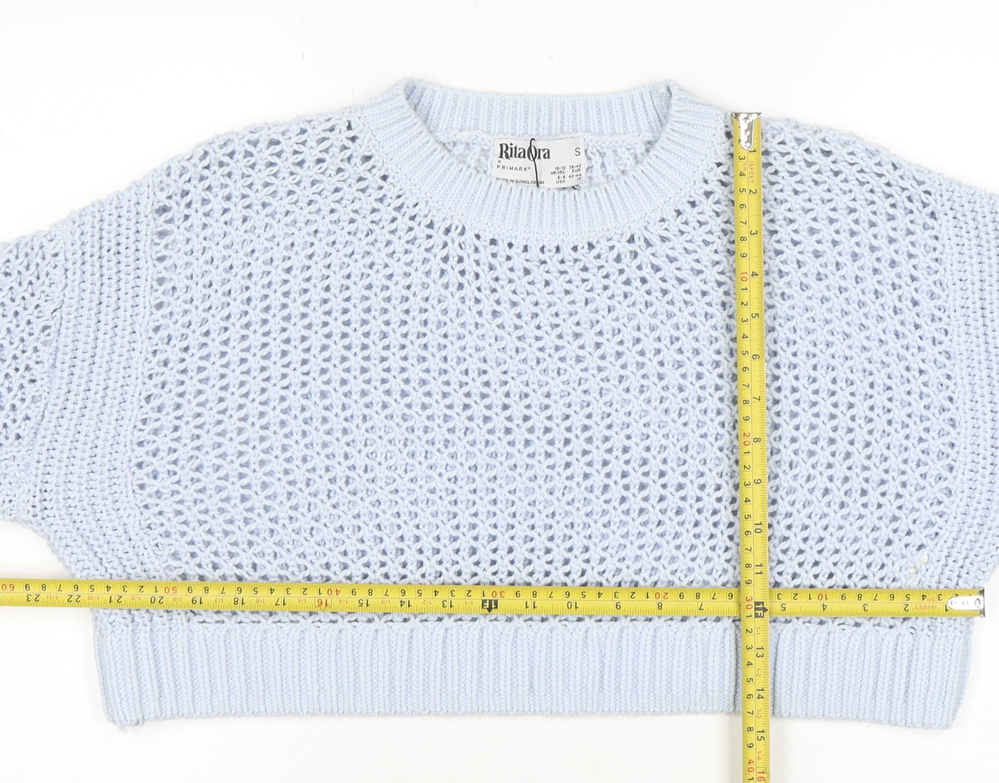 Primark Women Blue Open-Knit Relaxed Pullover Jumper Size S