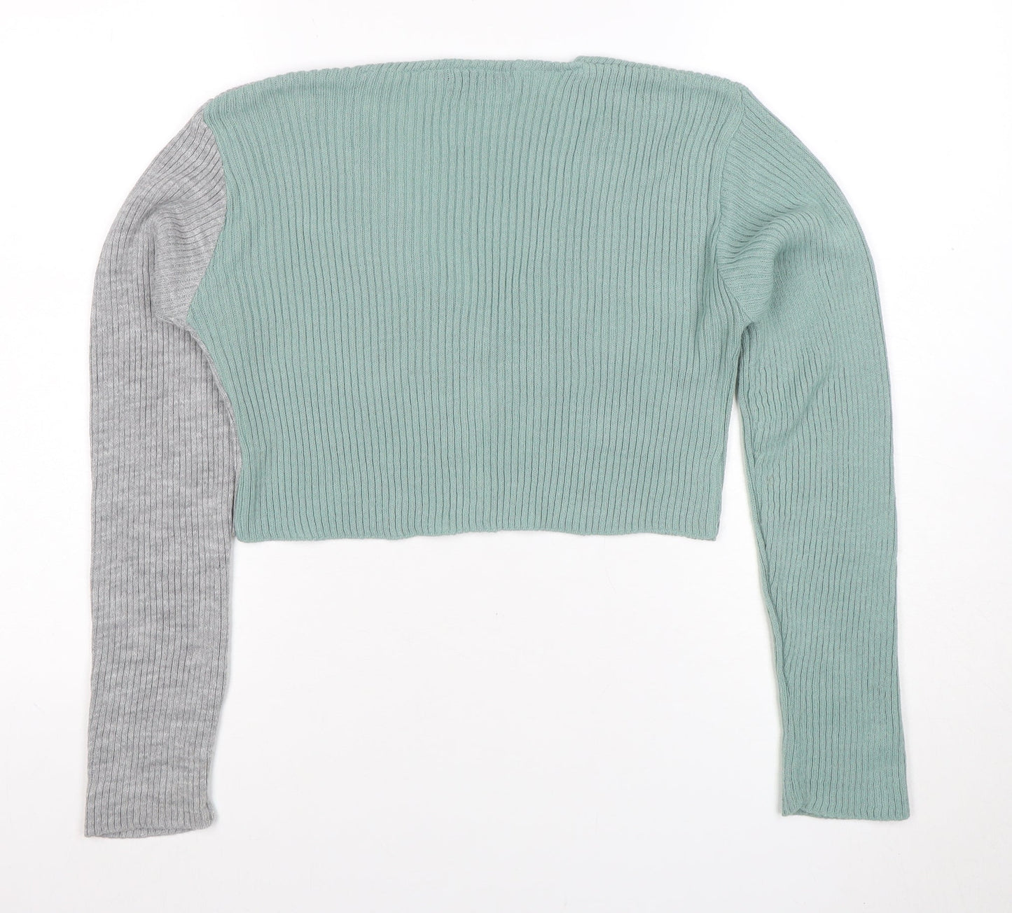 PrettyLittleThing Women Green Grey V-Neck Ribbed Knit Cardigan M