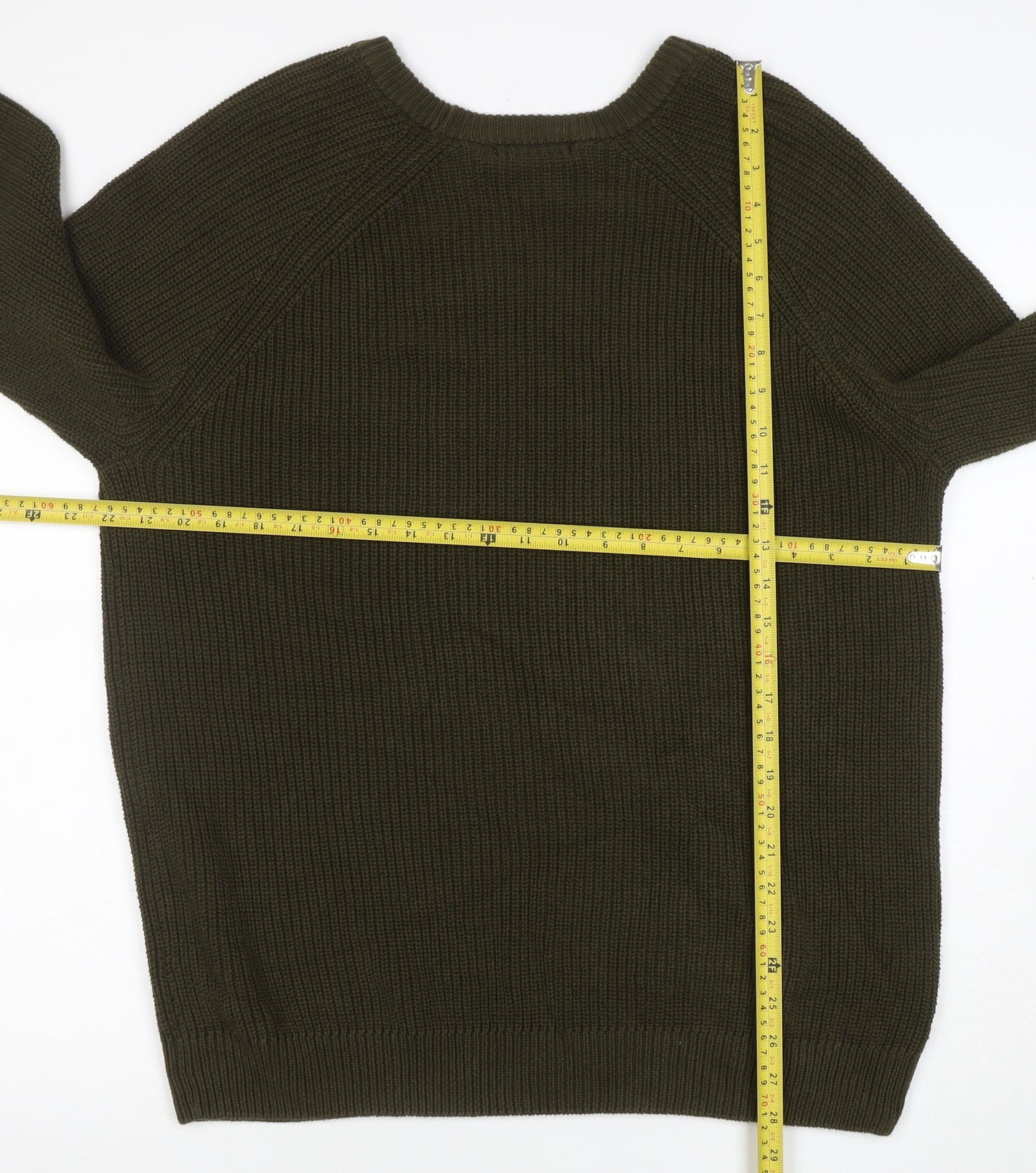 Tu Men Green Cotton Crew Neck Chunky Knit Jumper L