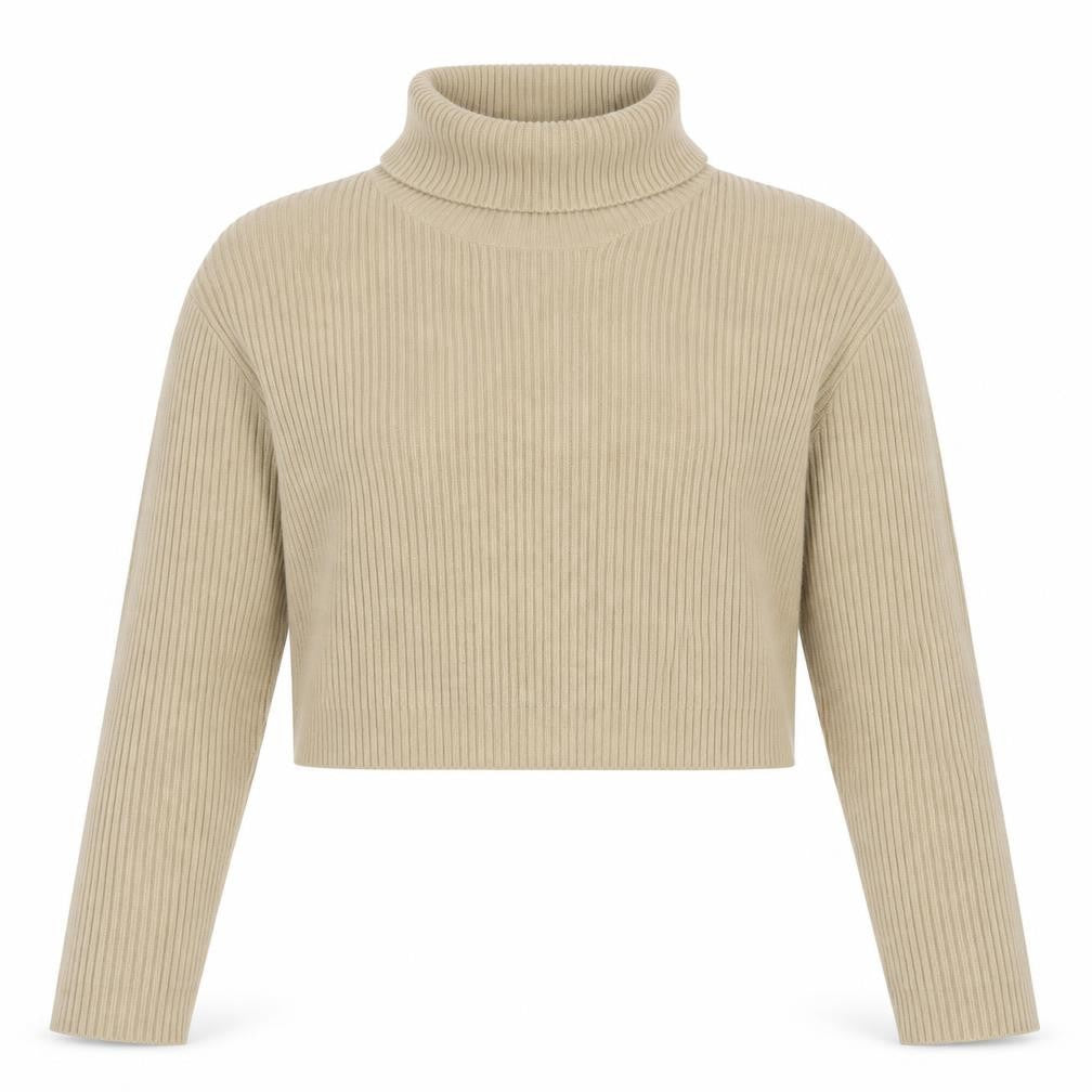PRETTYLITTLETHING Women’s Beige Roll Neck Ribbed Knit Jumper Size 14