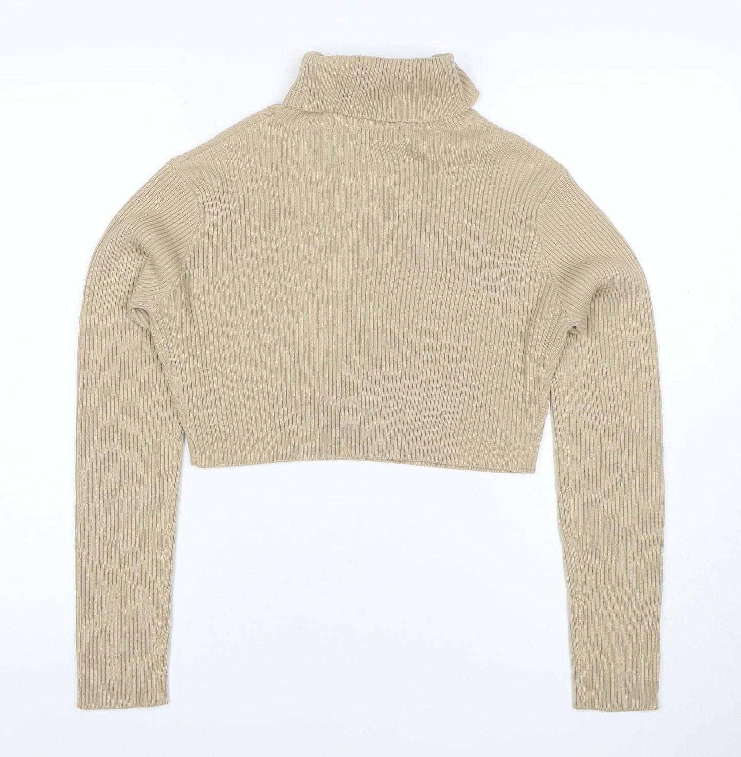 PrettyLittleThing Women’s Beige Roll Neck Ribbed Knit Jumper Size 14