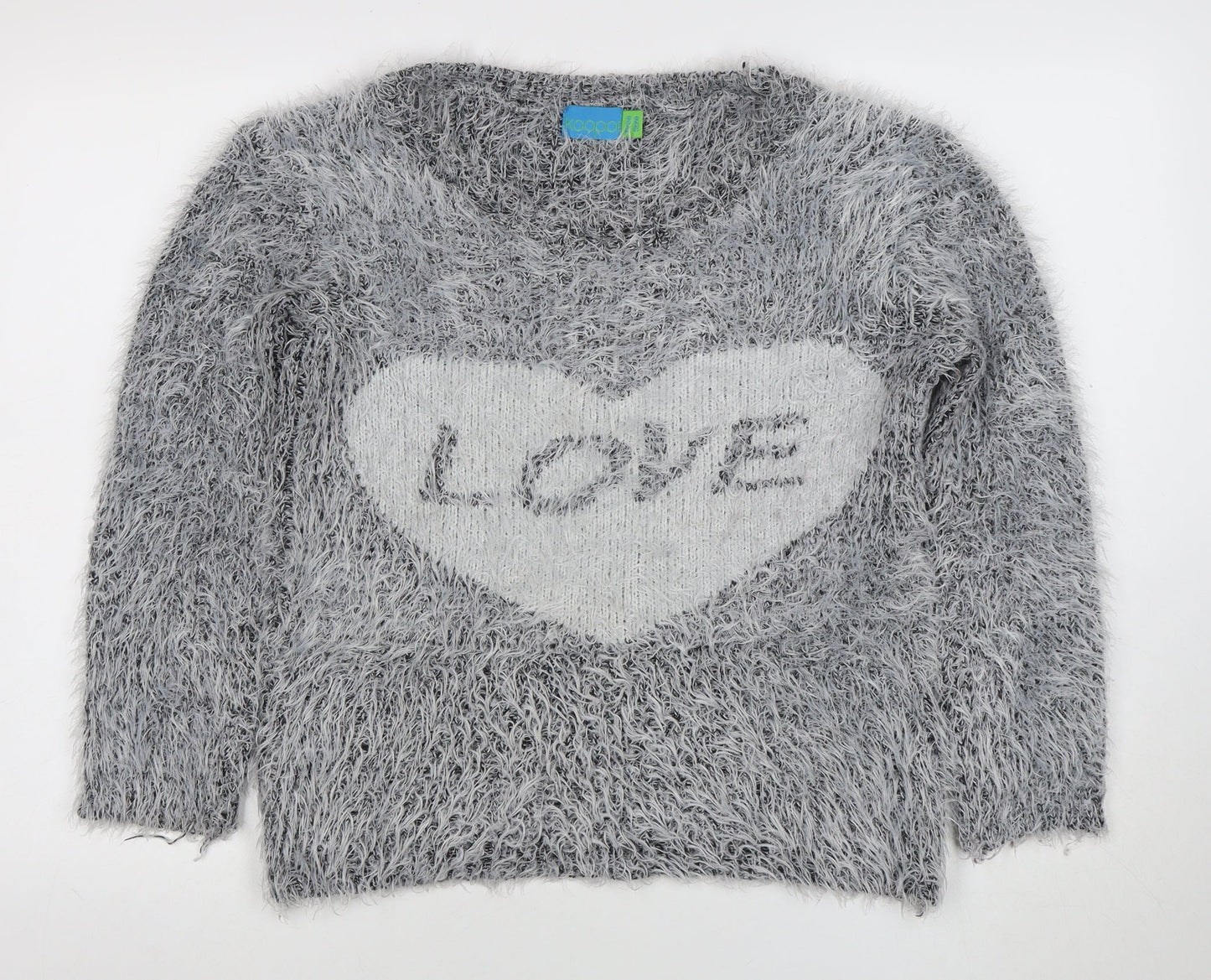 Koogoi Women Grey Fluffy Love Heart Pullover Jumper One Size