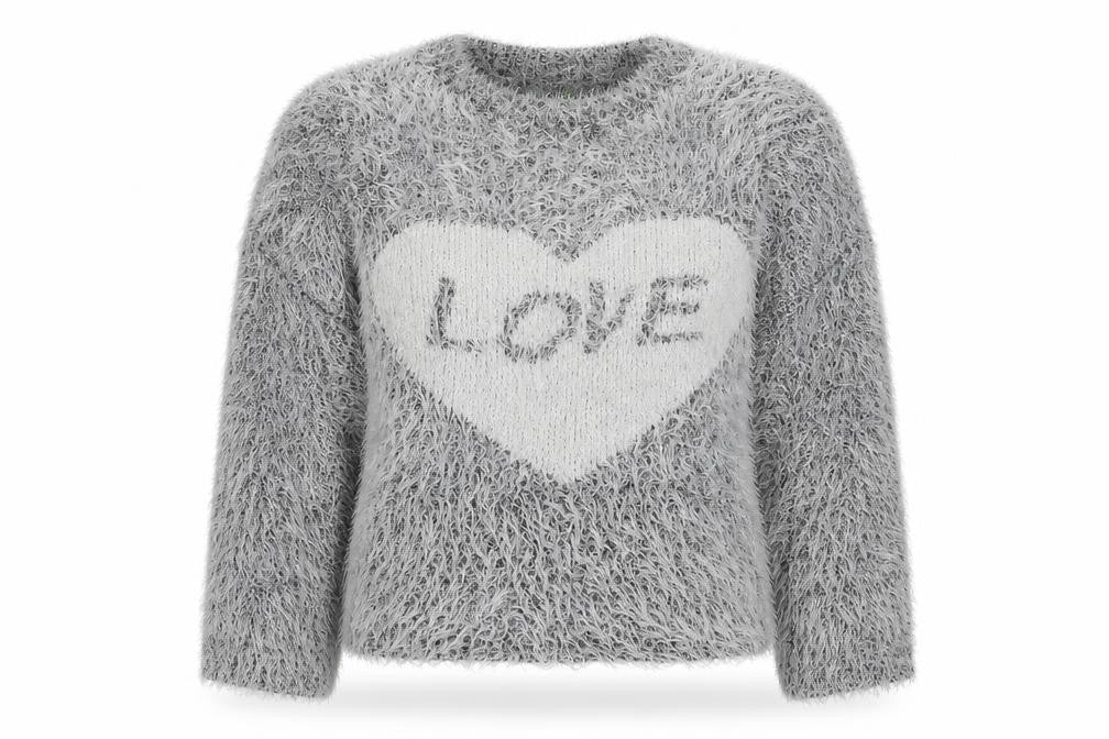 Koogoi Women Grey Fluffy Love Heart Pullover Jumper One Size