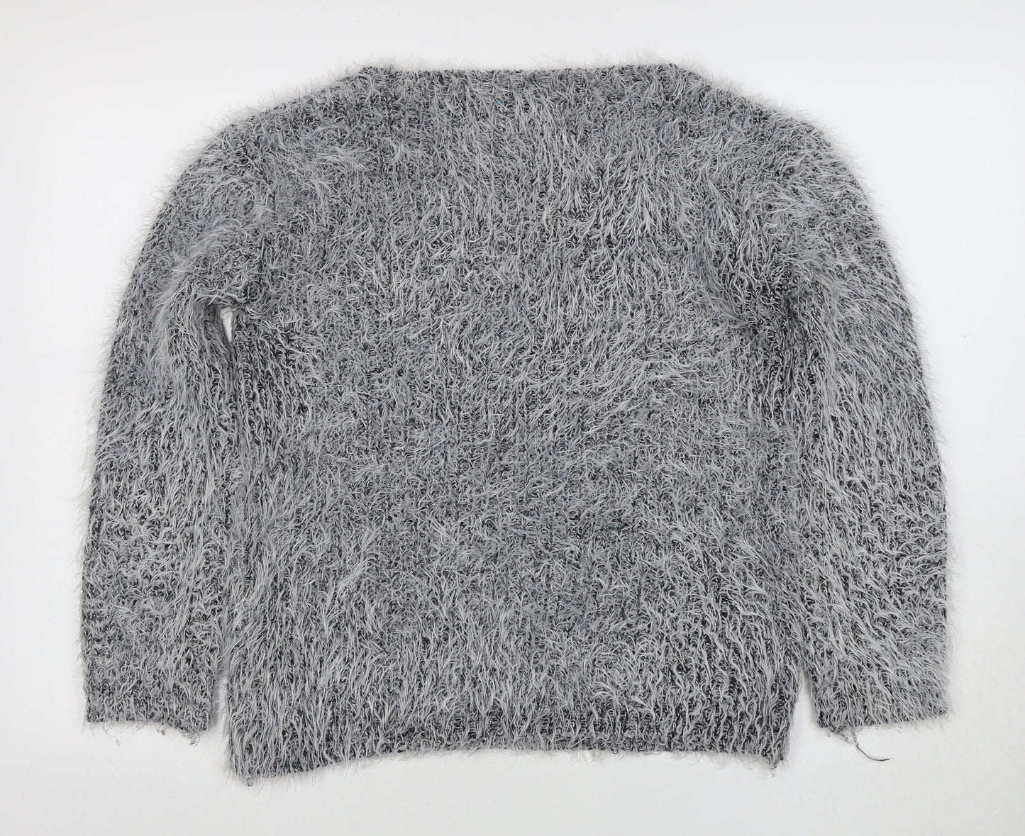 Koogoi Women Grey Fluffy Love Heart Pullover Jumper One Size