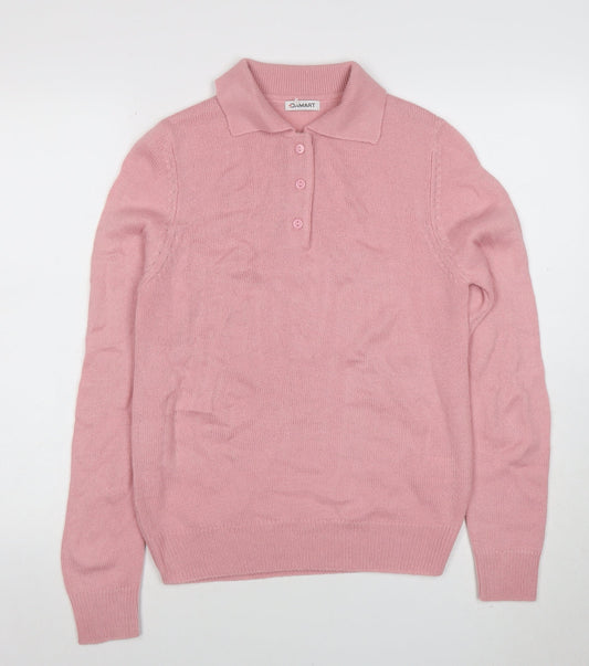 Damart Women’s Pink Collared Long Sleeve Henley Knit Jumper Size S