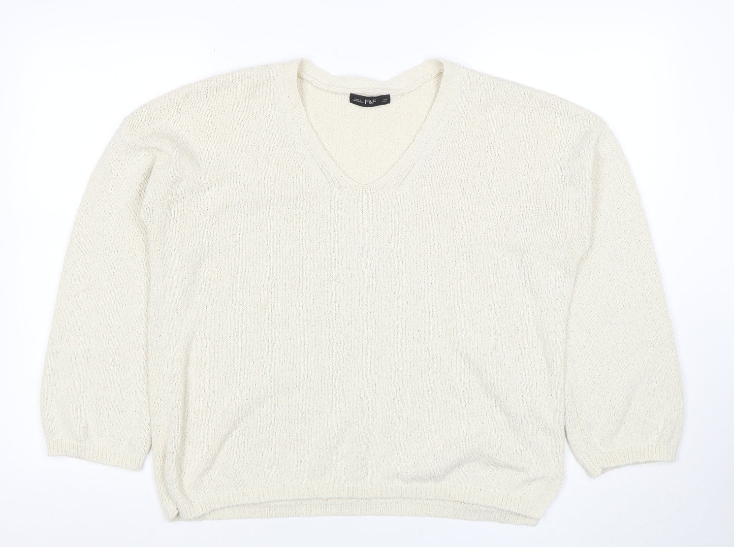 F&F Womens Ivory V-Neck Knit Pullover Jumper Size M
