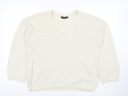 F&F Womens Ivory V-Neck Knit Pullover Jumper Size M