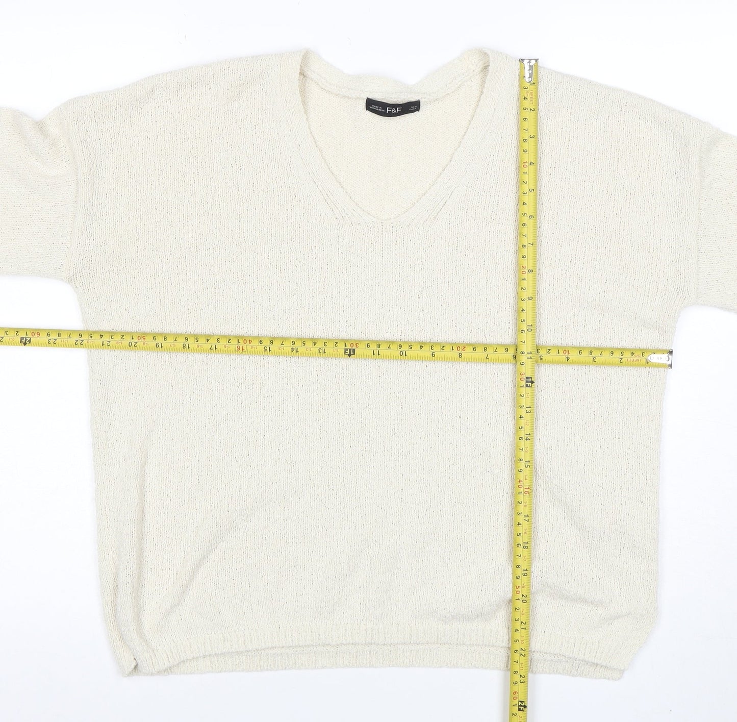 F&F Womens Ivory V-Neck Knit Pullover Jumper Size M