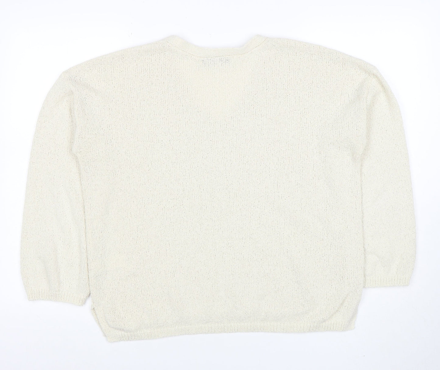 F&F Womens Ivory V-Neck Knit Pullover Jumper Size M
