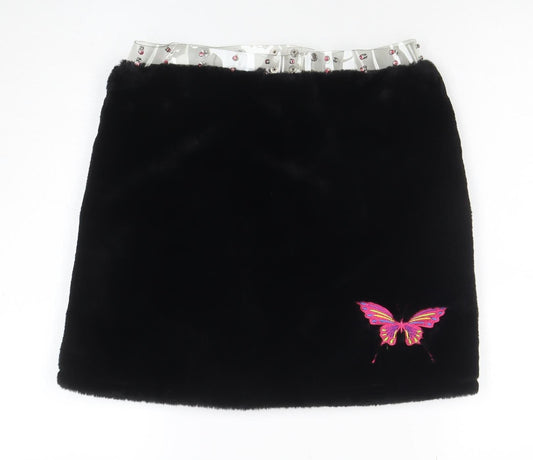 Clubexx Women’s Black Faux Fur Mini Skirt L with Zip Detail