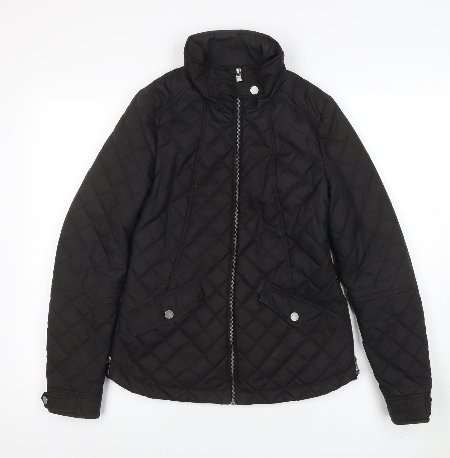 Next Women's Black Quilted Mid-Length Jacket Size 8 Shower Resistant