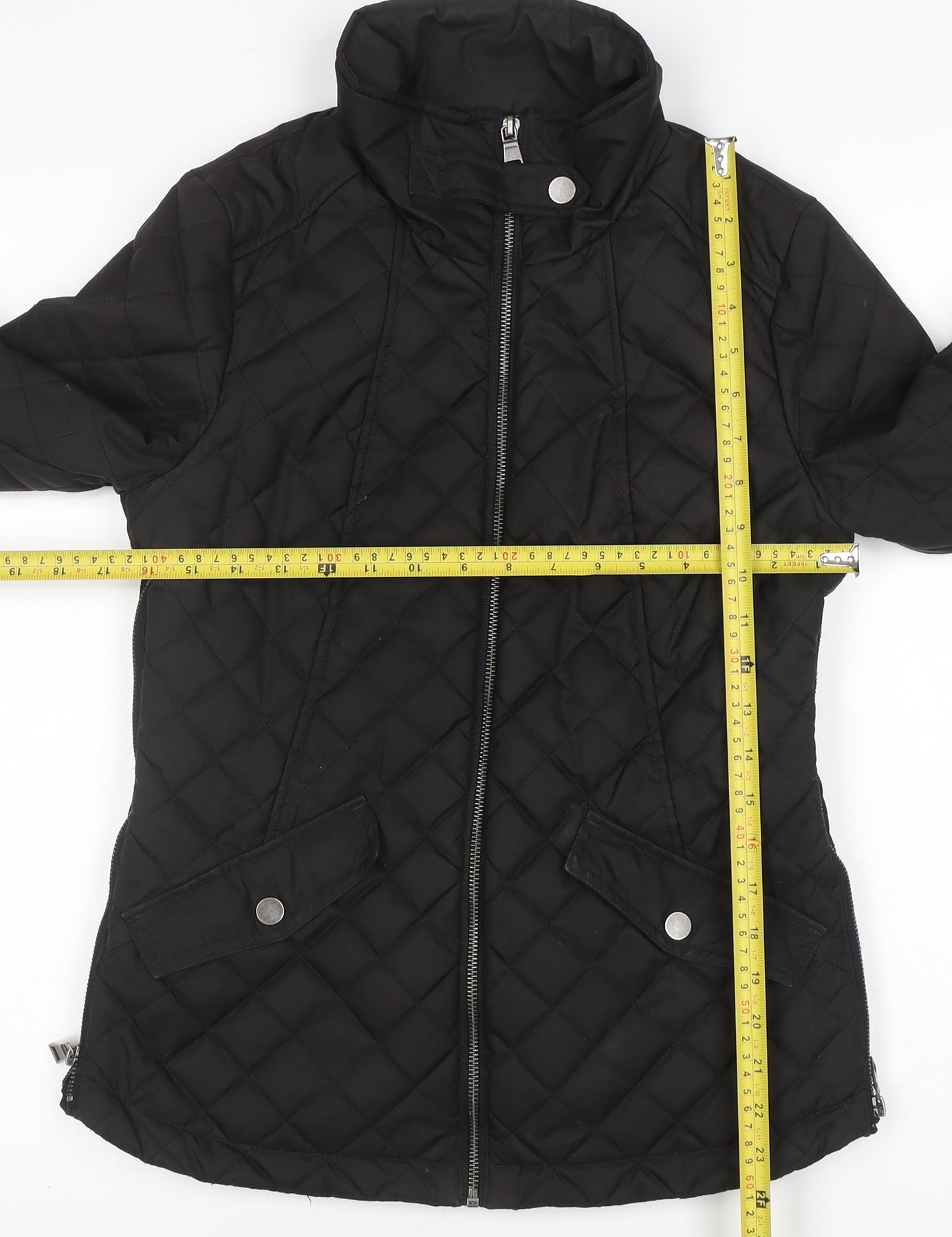 Next Women's Black Quilted Mid-Length Jacket Size 8 Shower Resistant
