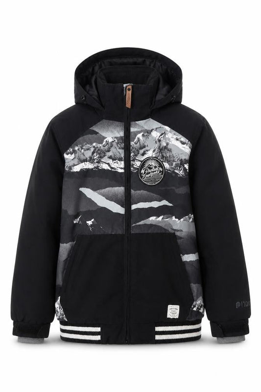 Protest Boys Black Mountain Print Hooded Waterproof Puffer Jacket 10Y