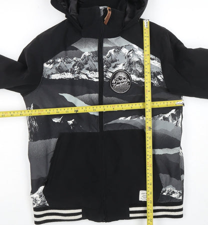 Back view of Protest boys’ black mountain print hooded waterproof puffer jacket 10y