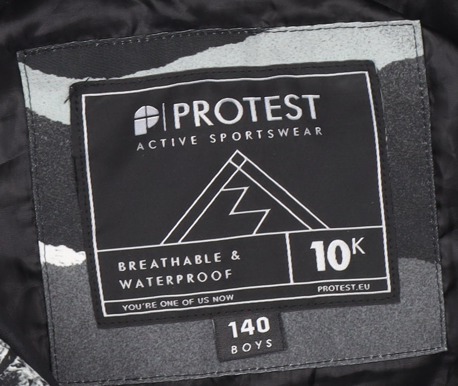Protest Boys Black Mountain Print Hooded Waterproof Puffer Jacket 10Y