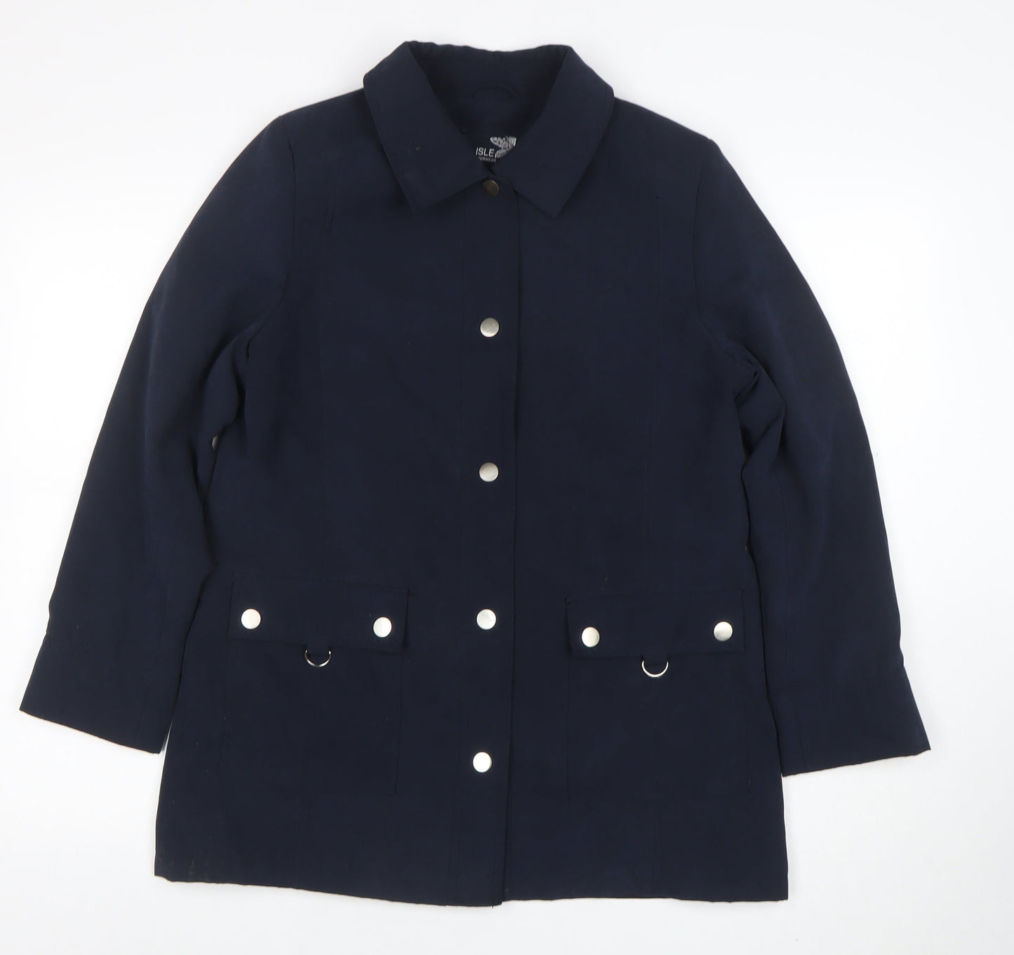 ISLE Womens Blue Mid-Length Button Jacket Size 10