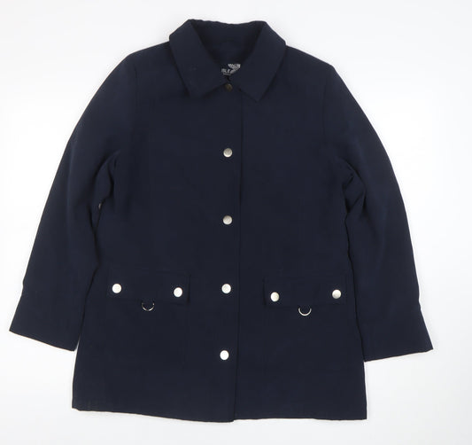 ISLE Womens Blue Mid-Length Button Jacket Size 10