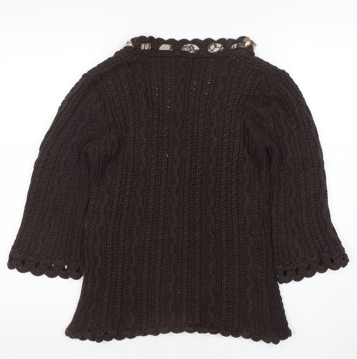 Marks and Spencer Per Una Women’s Brown Cable-Knit 3/4 Sleeve Scoop Neck Jumper M