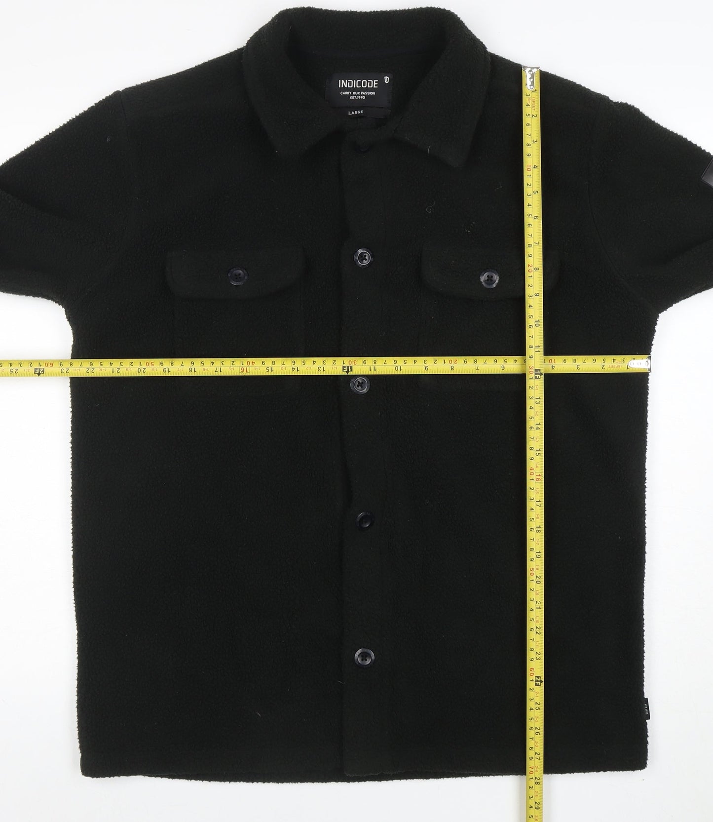 INDICODE Men’s Black Fleece Button Jacket L Collared Mid-Length