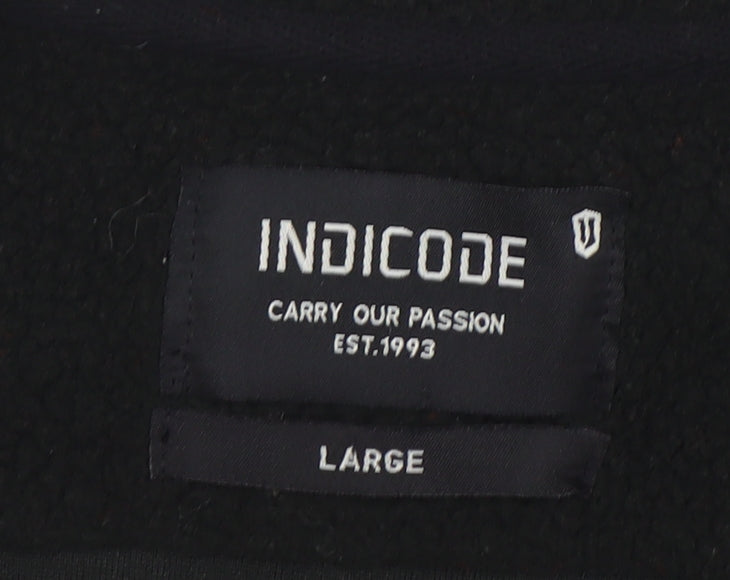 INDICODE Men’s Black Fleece Button Jacket L Collared Mid-Length