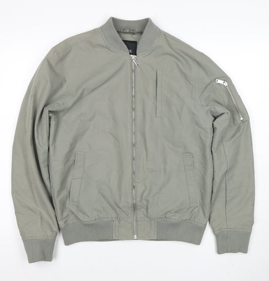 River Island Men's Grey Bomber Jacket M Lightweight Zip-Up Classic Style