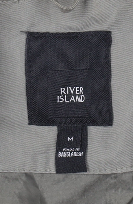 River Island Men's Grey Bomber Jacket M Lightweight Zip-Up Classic Style