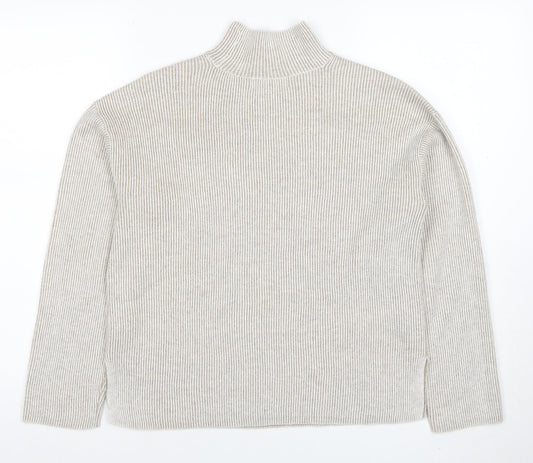 Marks and Spencer Women Beige Mock Neck Ribbed Knit Jumper XS