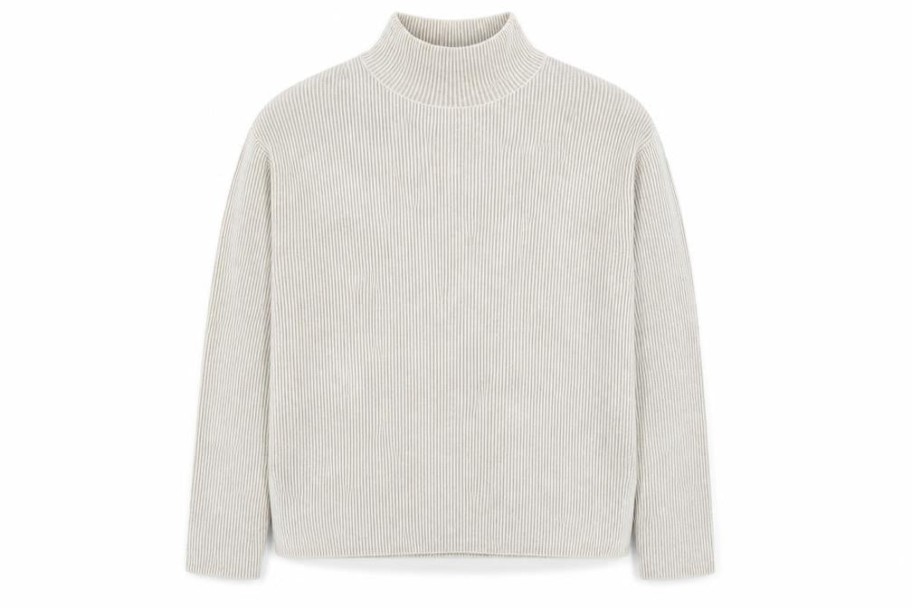 Marks & Spencer Women Beige Mock Neck Ribbed Knit Jumper XS