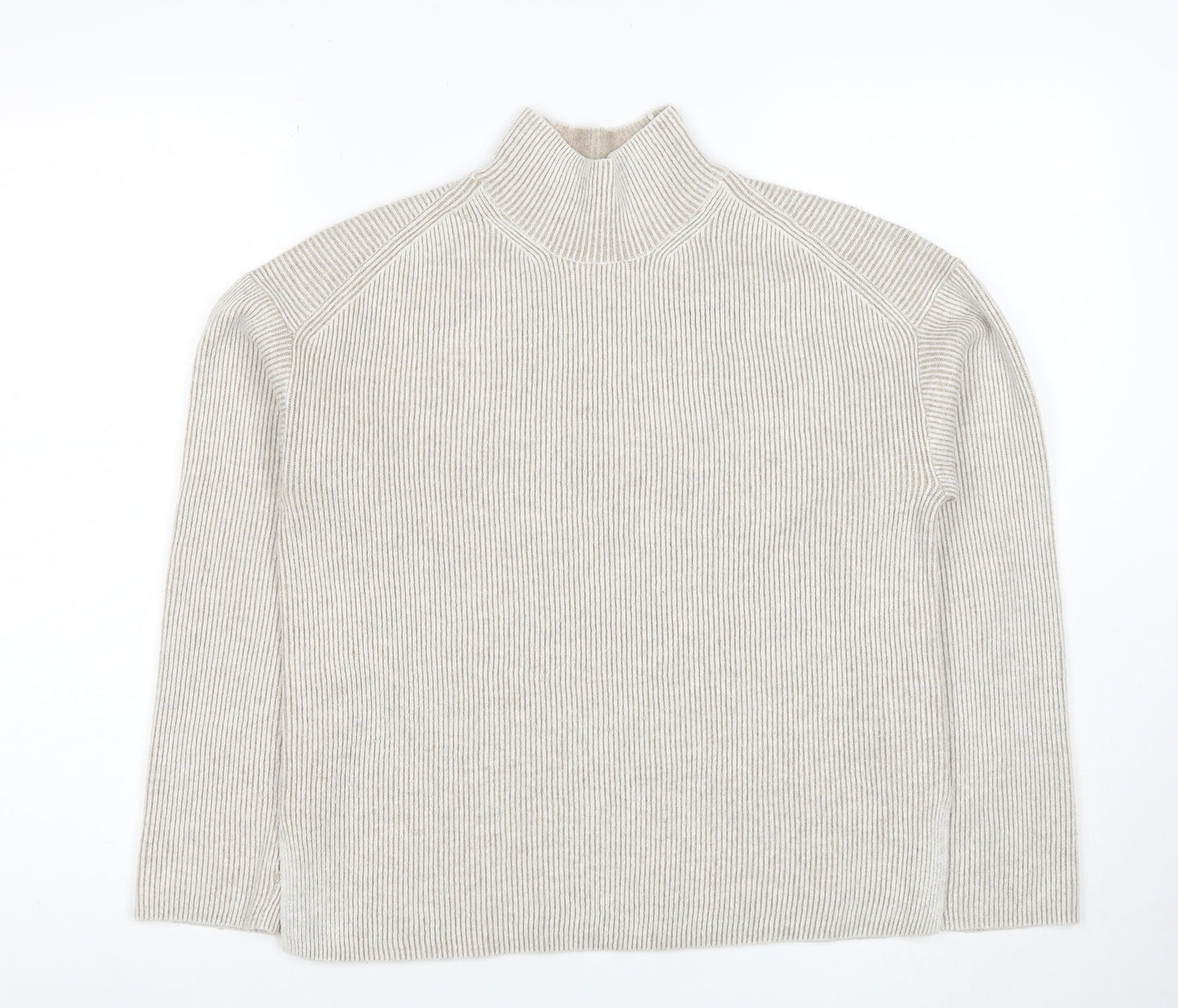 Marks and Spencer Women Beige Mock Neck Ribbed Knit Jumper XS