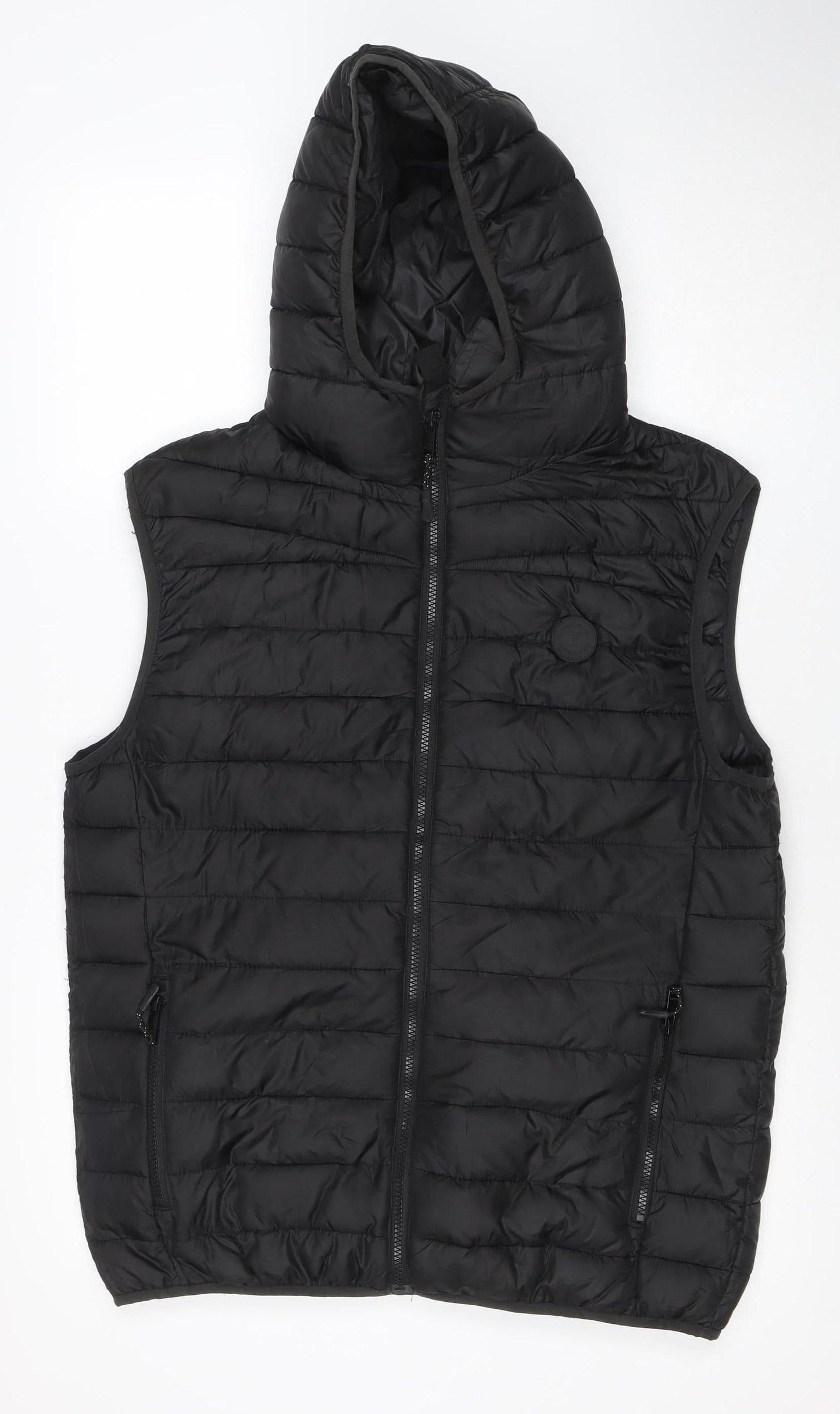 Threadbare Men's Black Hooded Puffer Waistcoat L Regular Fit
