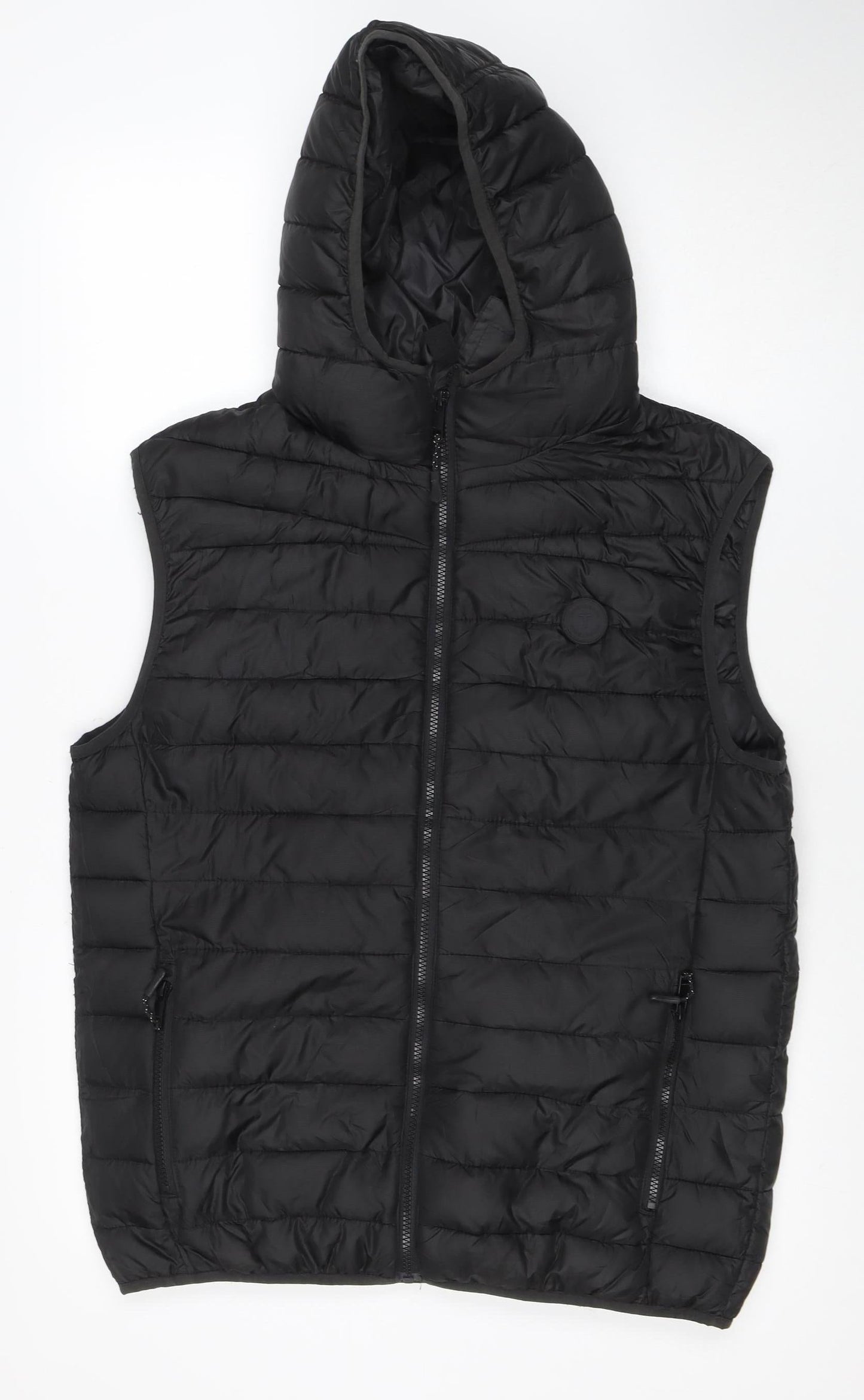 Threadbare Men's Black Hooded Puffer Waistcoat L Regular Fit