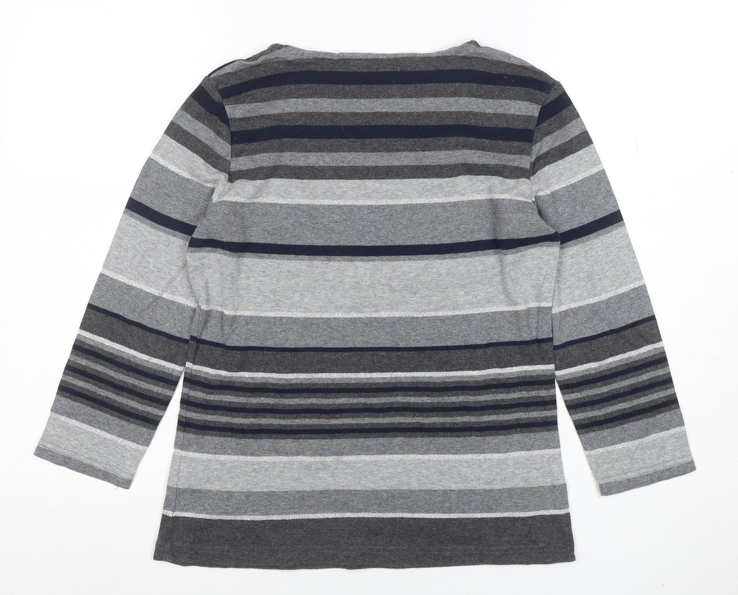 Maine New England Womens Grey Striped Long Sleeve Jersey Top Size 12