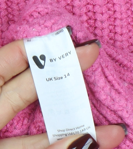 V by Very Women Pink Rib Knit Mock Neck Pullover Jumper Size 14