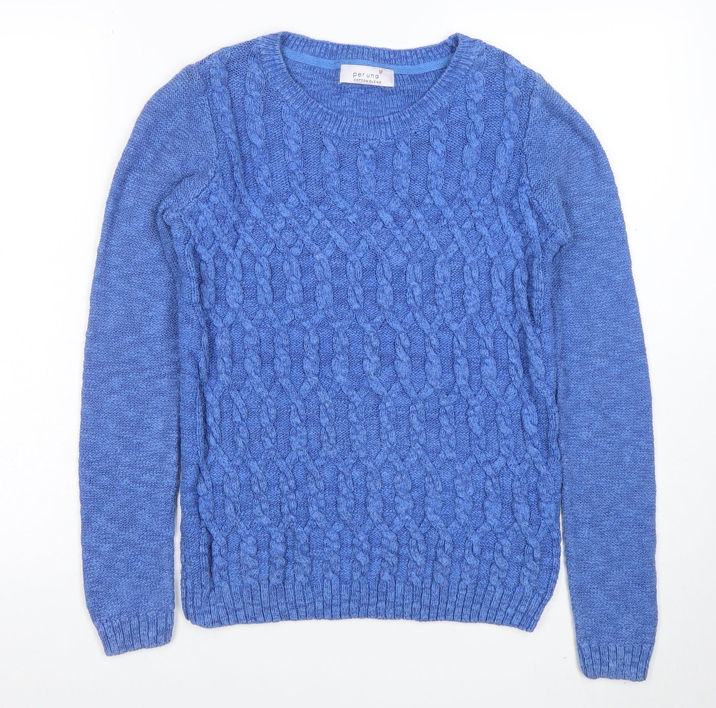 Marks and Spencer Per Una Blue Cable Knit Cotton Blend Women's Jumper Size 8