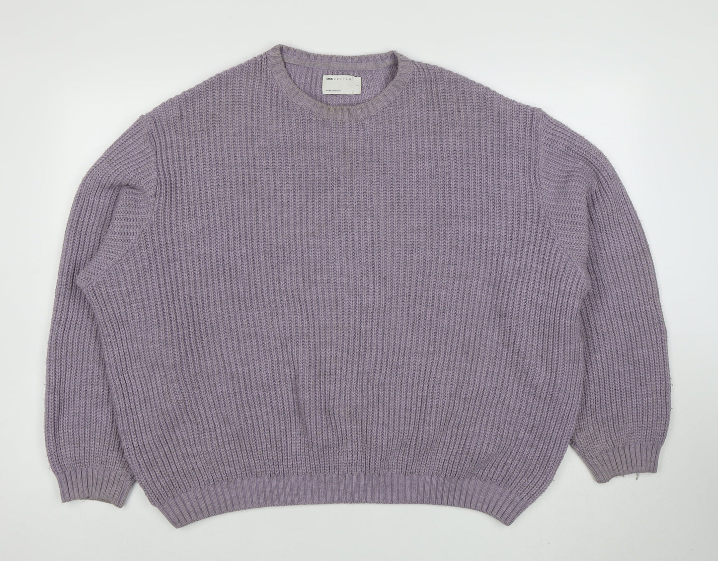 ASOS DESIGN Men Purple Chunky Knit Crew Neck Jumper Size L