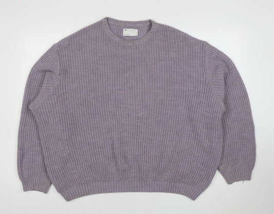 ASOS DESIGN Men Purple Chunky Knit Crew Neck Jumper Size L