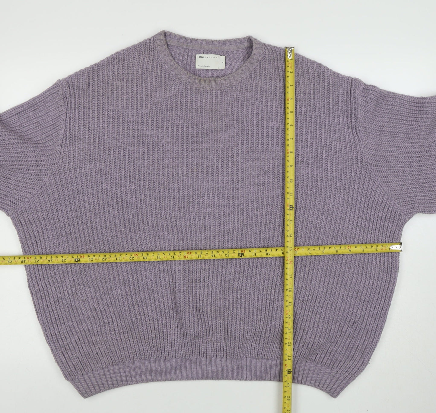 ASOS DESIGN Men Purple Chunky Knit Crew Neck Jumper Size L
