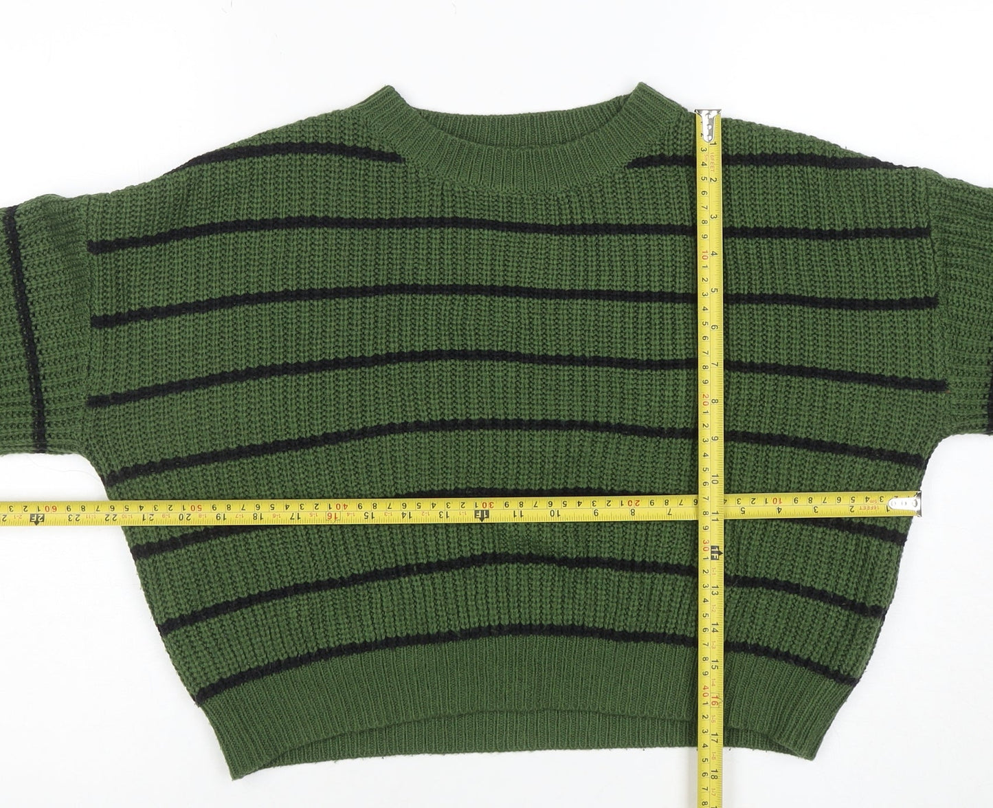 CIDER Women's Green Striped Chunky Knit Pullover Jumper Size S