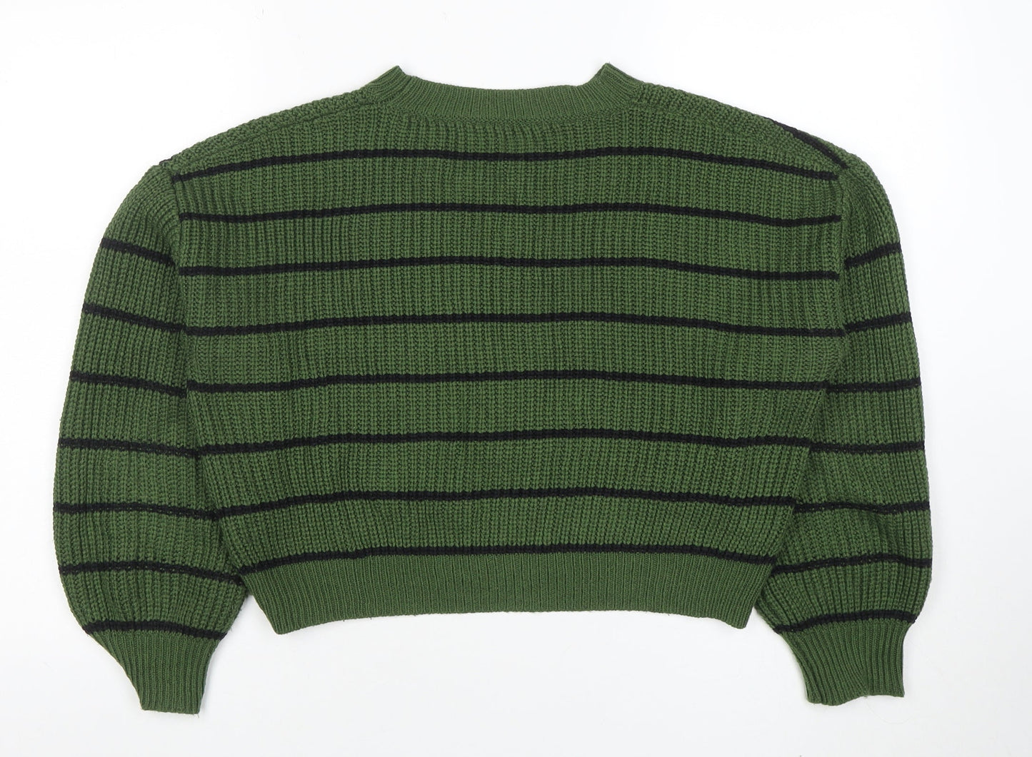 CIDER Women's Green Striped Chunky Knit Pullover Jumper Size S