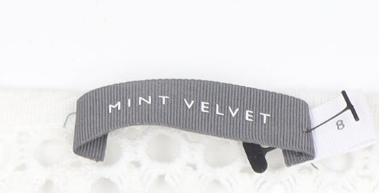 Mint Velvet Women’s Grey Striped Crochet Knit Cotton Jumper Size 8