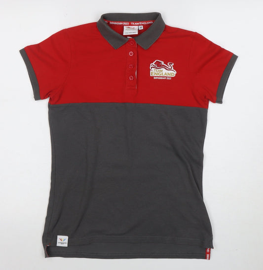 Team England Women's Red & Grey Polo Shirt Size 10 Short Sleeve Sports Top